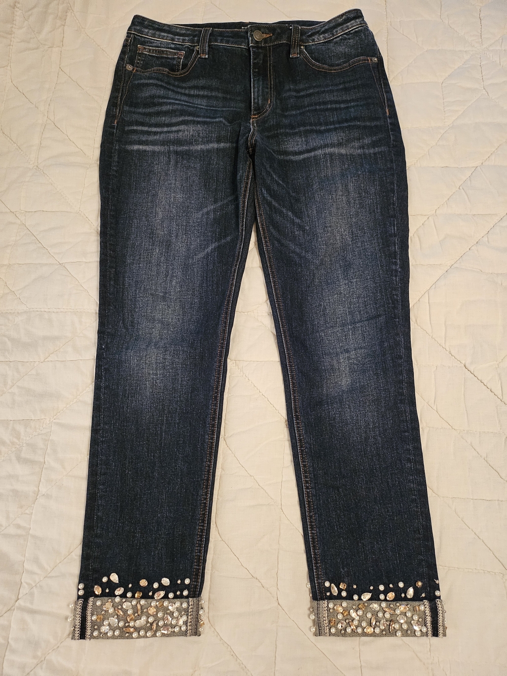 Miss Me -Ankle Skinny Jeans w/ Rhinestones & Beads Accents- Size 31 - Picture 2 of 9